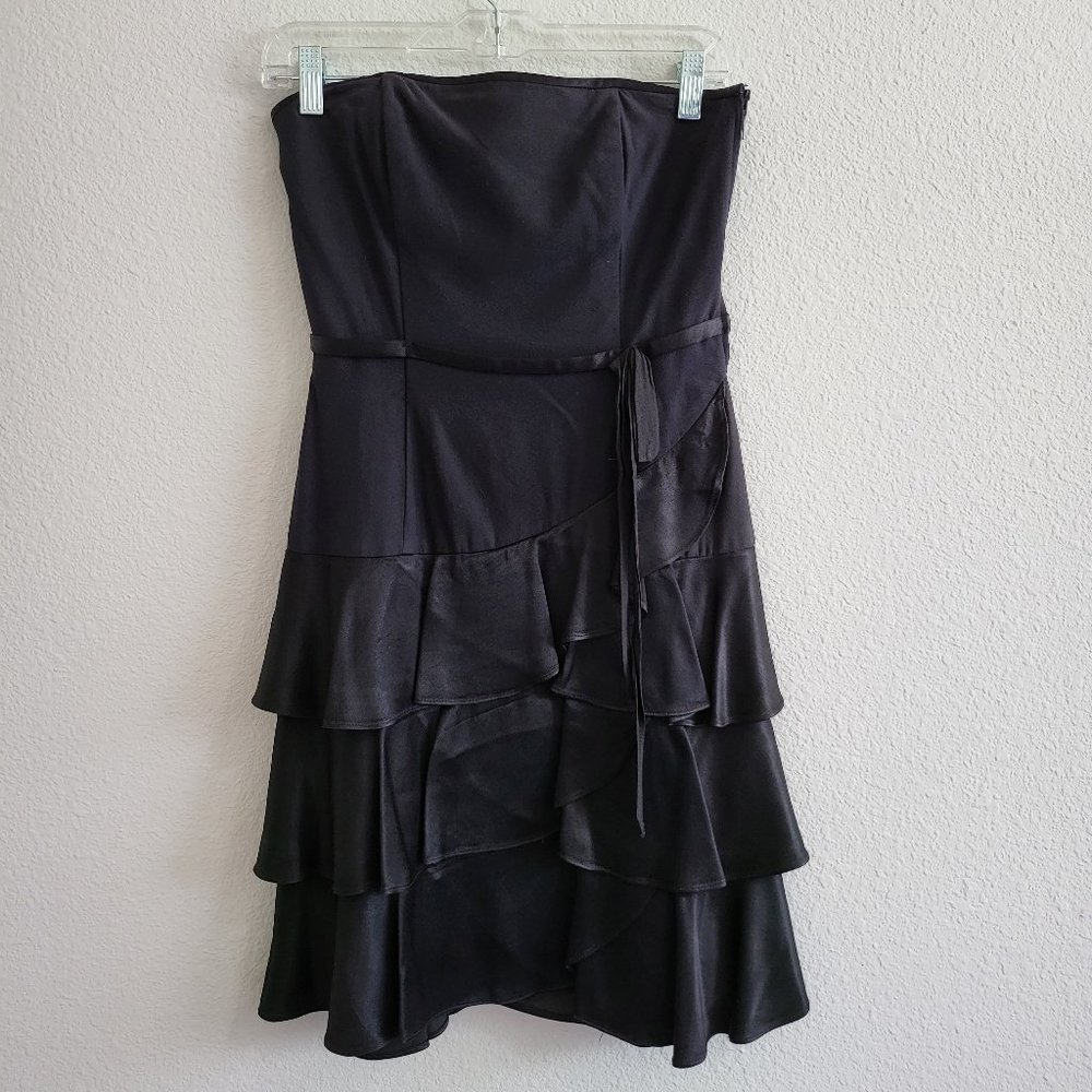 Jessica McClintock Vintage Y2K Strapless Black Cocktail Dress Tiered Skirt Sz 6